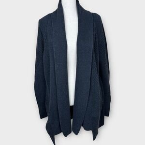 Cabi Women Long Cardigan Sweater Knit Shawl Collar Open Front‎ Navy Blue Large